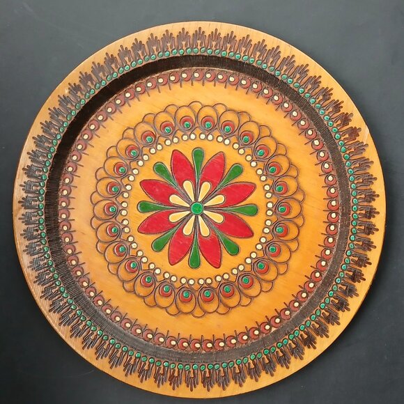 VTG Handcrafted Set of 3 Wooden Trays Decorative Plates Folk Art Mandala Design - Picture 13 of 14
